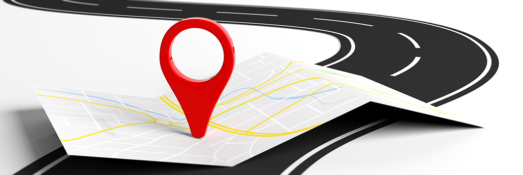 Illustration of a map on a phone with a roadway in the background