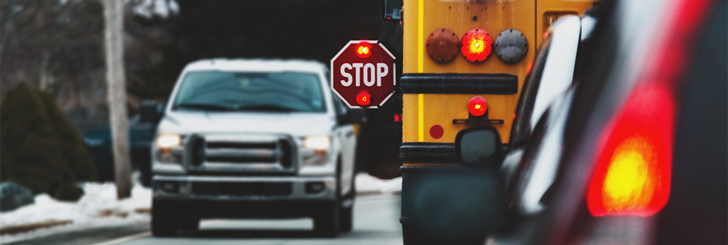 Traffic stopped for a school bus