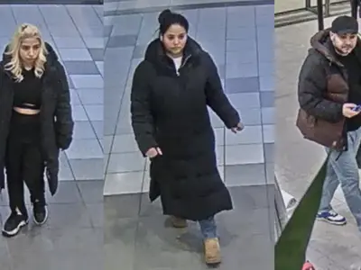 Photos of two female and one male suspect