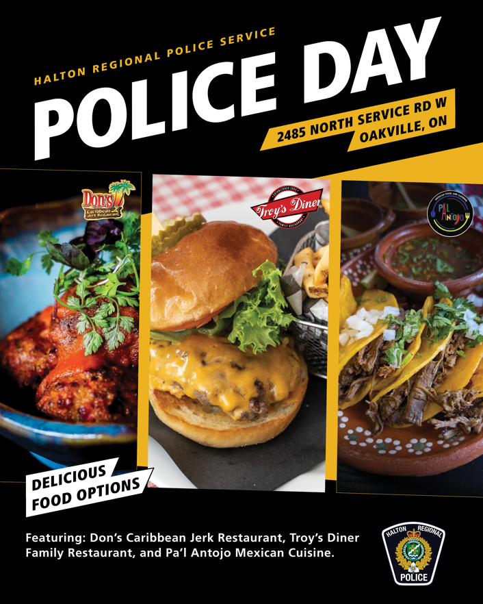 Promotional poster highlighting the delicious food options at Police Day 2026.